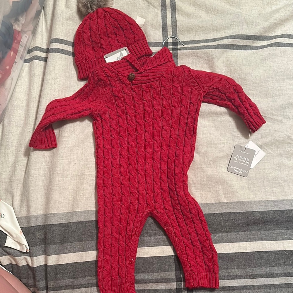 Tahari Red Cable Knit One Piece Footies